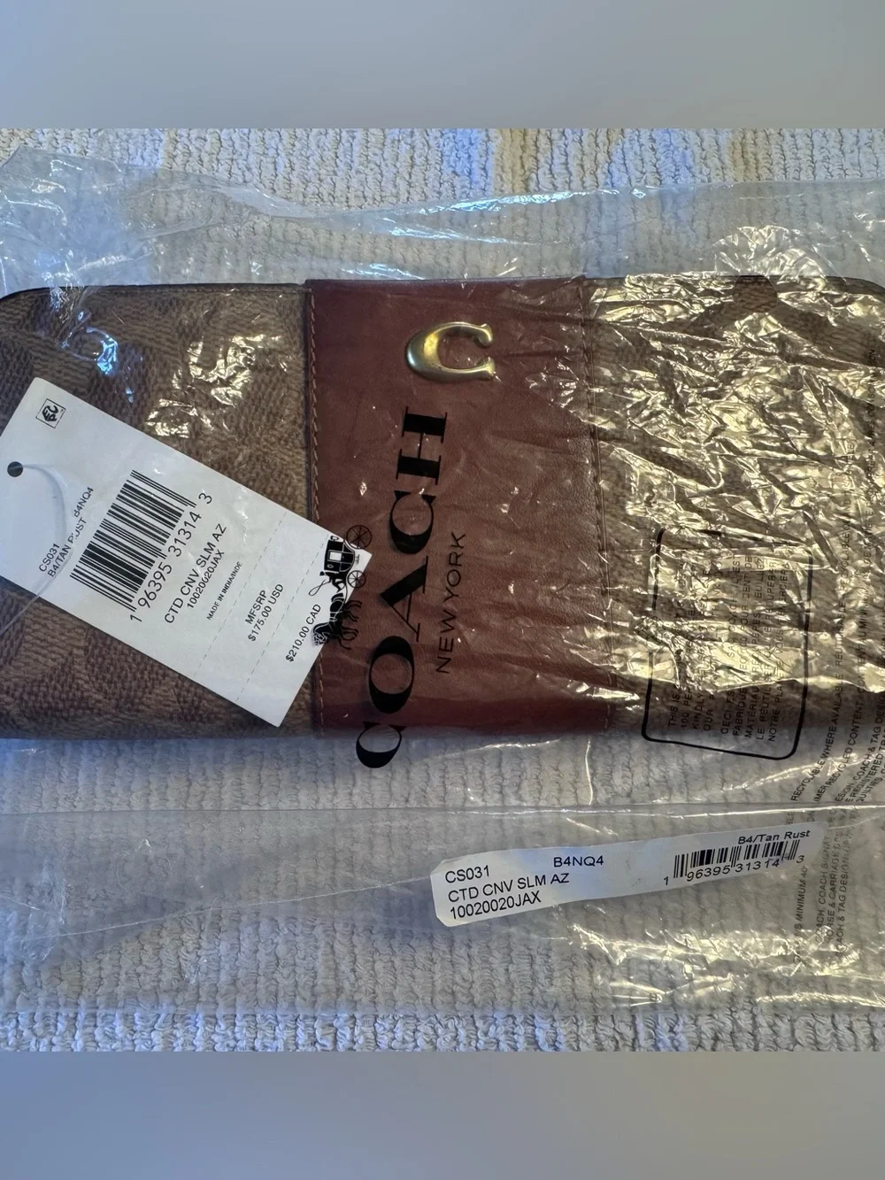 Coach Continental Wallet in Brown Canvas with Chestnut Leather